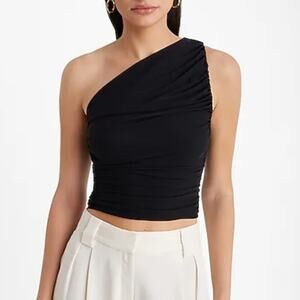 NWOT, Express • Body Contour Ruched Mesh One Shoulder Cropped Tank, Size XS